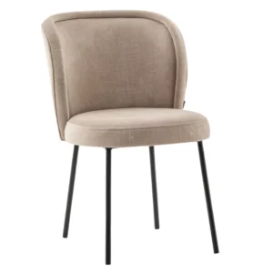 Luna Side Chair in beige upholstery with a curved back and sleek black metal frame, perfect for stylish seating.