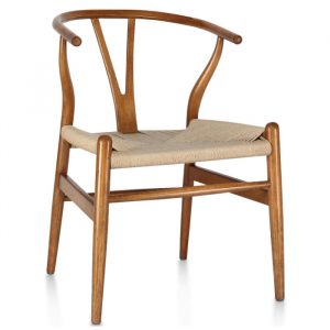 Front view of a Pandora side chair. Wood frame with woven seat pad.