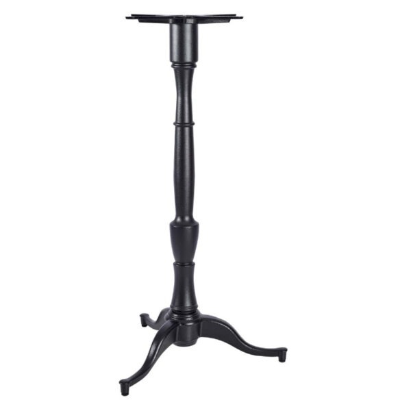 Black metal Queen Anne 3 Poseur table base with a decorative spindle and three curved legs.