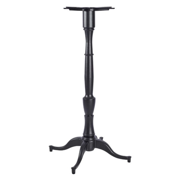 Black metal Queen Anne 4 Poseur table base with ornate, curved legs and top plate.