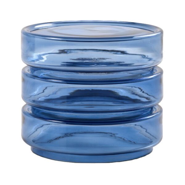 Blue glass Stack coffee table, stacked three high.