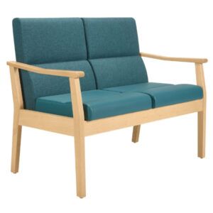 Front view of a Lissa Sofa with a wooden frame and teal upholstered seat and back.
