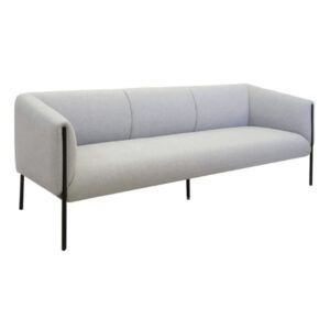 Angled view of a light gray Curve Lounge Chair with a black metal frame, ideal for modern offices and waiting areas.