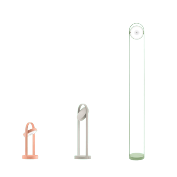 Giravolta 1799T50 M Table Lamp in Peachy Pink, Grey and Green. Modern LED wireless rechargeable outdoor light.