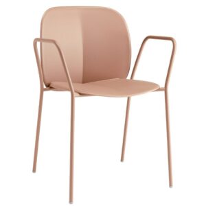 Contemporary Mentha barstool in light pink, featuring a sleek metal frame and ergonomic polypropylene seat and back.
