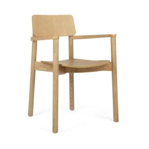 Front view of the Mine Stackable Armchair featuring a light wood frame, wooden back, and upholstered seat pad.