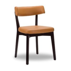 Modern Niko Side Chair with a dark wood frame and tan upholstered seat and back, shown at a slight angle.