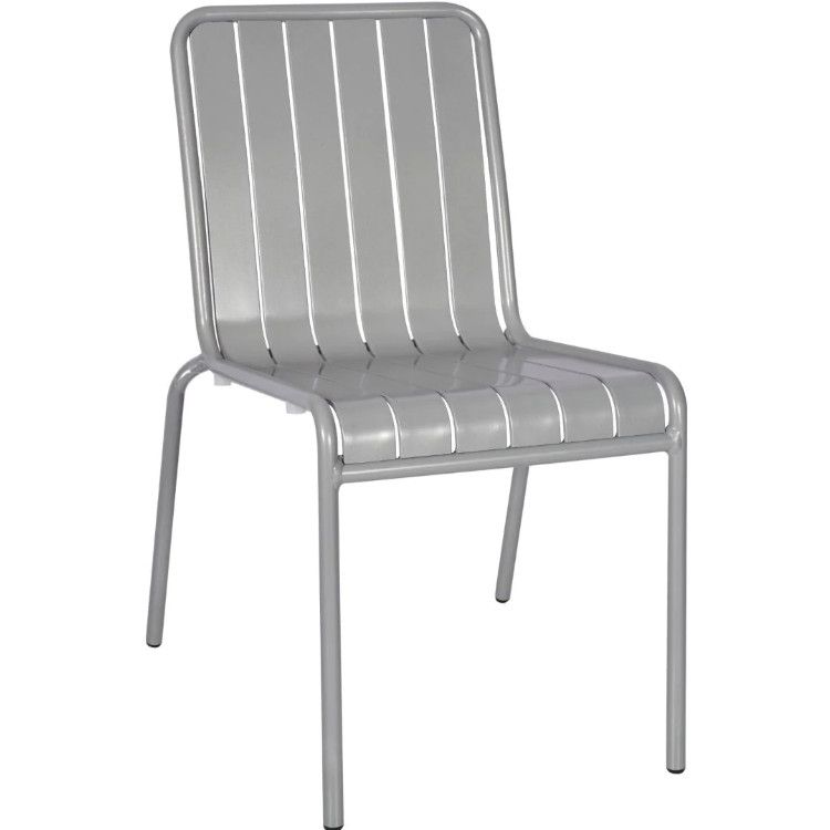 Modern gray Ritz Side Chair with a metal frame and a striped seat and back, shown at a slight angle.