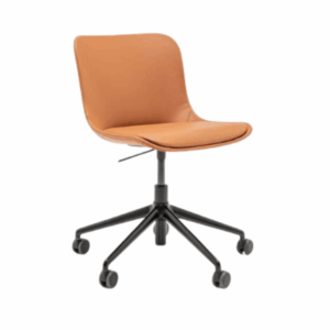 Baltic Classic Desk Chair: Upholstered in tan, with a black metal frame and rolling casters for modern office or home use.