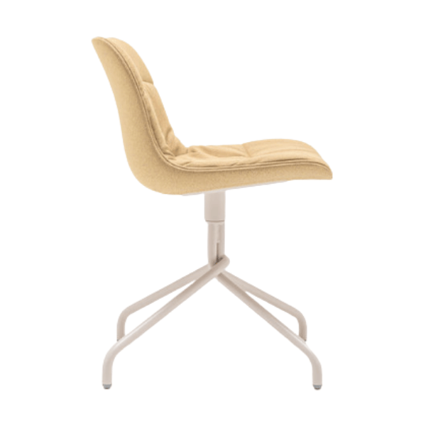 Side view of Baltic Soft M chair featuring a cream fabric upholstered seat and backrest with a metal frame in a light color.