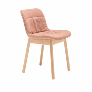 Angled view of a Baltic Soft Desk Chair with light wood frame and salmon-colored upholstered seat and back.