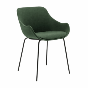 Angled view of a green Baltic Classic M Armchair with a black metal frame and upholstered seat.