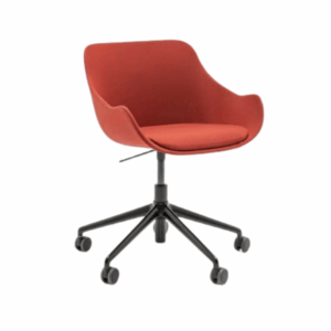 Angled studio shot of a Baltic Classic A Desk Chair in red fabric with a black metal frame and 5-star castor base.