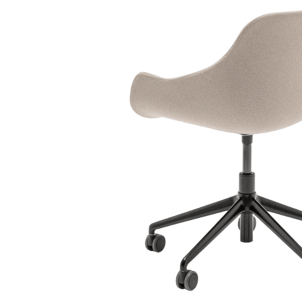 Close-up of the Baltic Classic A Desk Chair featuring a polypropylene upholstered seat and a black metal frame on castors.