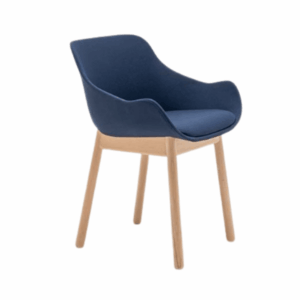 Baltic Classic W Armchair with blue upholstery and light wood frame, showcasing a modern side chair design.