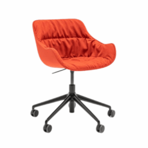 Angled view of Baltic Soft A Desk Chair in orange fabric with black metal frame and 5-star castor base.