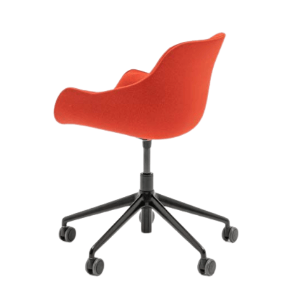 Rear view of Baltic Soft A Desk Chair in vibrant red upholstery with black metal frame and 5-star castor base.