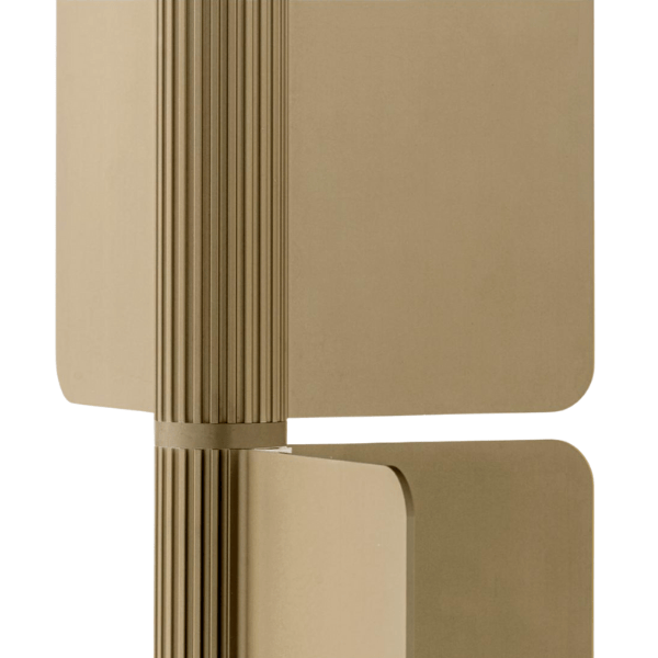 Close-up of a modern Kawara Floor Lamp in gold finish, featuring its stacked rectangular diffusers and ribbed column design.