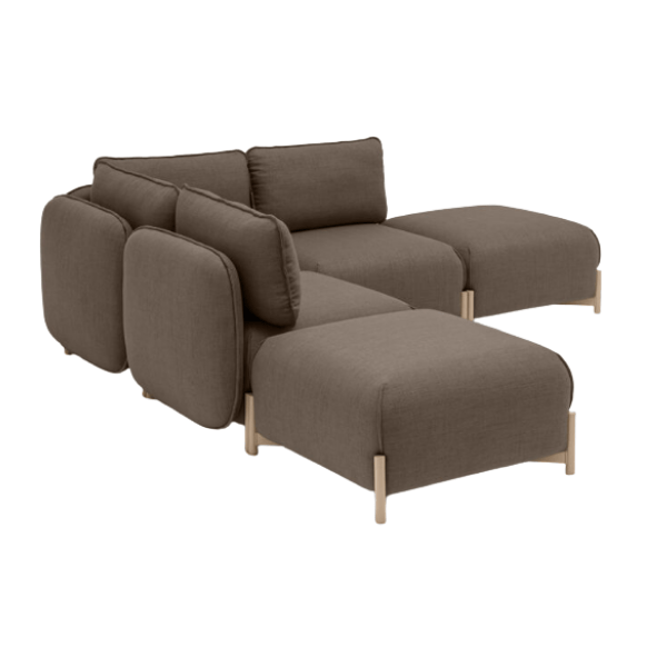 Angled view of Linka Corner Sofa in brown upholstery, featuring modular design and wooden legs, ideal for contract furniture.