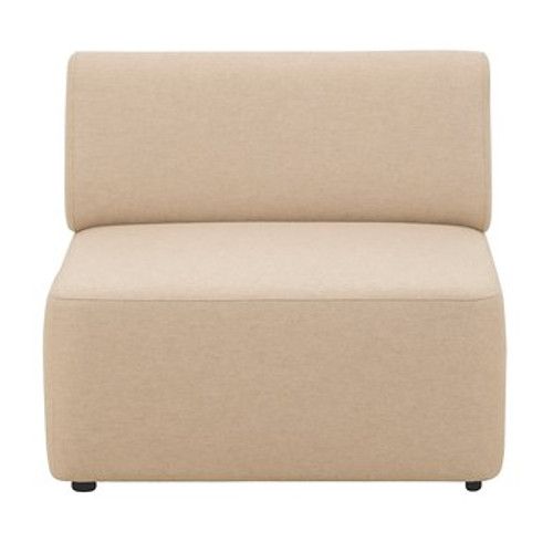 Front view of the beige upholstered Bold Straight Module, a modular seating option for commercial lounge, hotel, and workplace furniture.