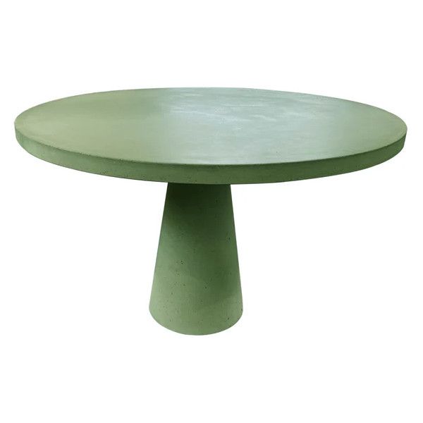 Contemporary round Concrete Dining Table in light green, featuring a conical base and smooth, minimalist design.