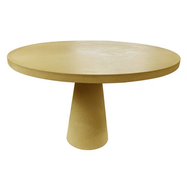 Contemporary round Concrete Dining Table with a conical base, showcasing its unique design and neutral color.