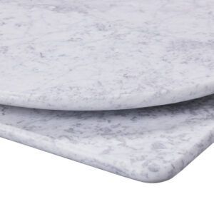 Close-up of a Marble White Carrara Table Top, showcasing its unique veining pattern and smooth, polished surface.