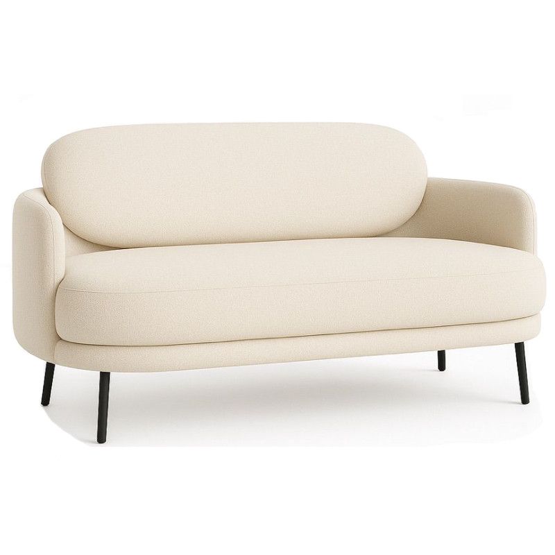 Front view of a cream upholstered Soffio sofa with a curved back and slim black metal legs, ideal for commercial lounge furniture.