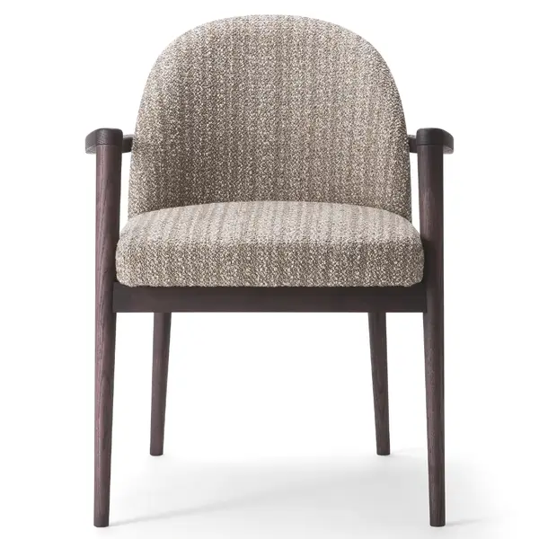 Front view of the Arlo Armchair showing the upholstered seat and back with dark wood frame, perfect for commercial interiors.