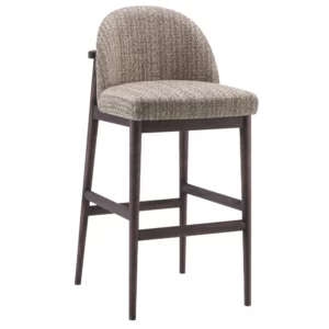 Arlo Barstool: Front view of upholstered seat and back with wooden frame, perfect for modern hospitality and workplace settings.