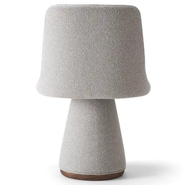 Modern Flo Side Chair in light gray upholstery with a unique, mushroom-like silhouette. Perfect for contemporary lounges.