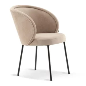 Side view of a Luna Armchair in beige upholstery with black metal legs, perfect for commercial lounge settings.