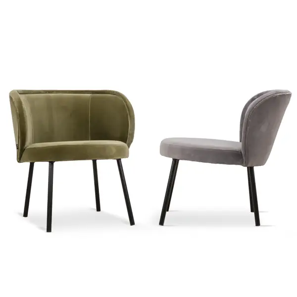 Luna S Lounge Chair: Green and gray upholstered seat and back with slim metal legs, designed for commercial environments.