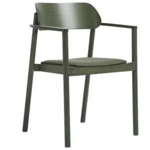 Nimm W Armchair in green, featuring a wooden frame and upholstered seat, perfect for modern commercial spaces.