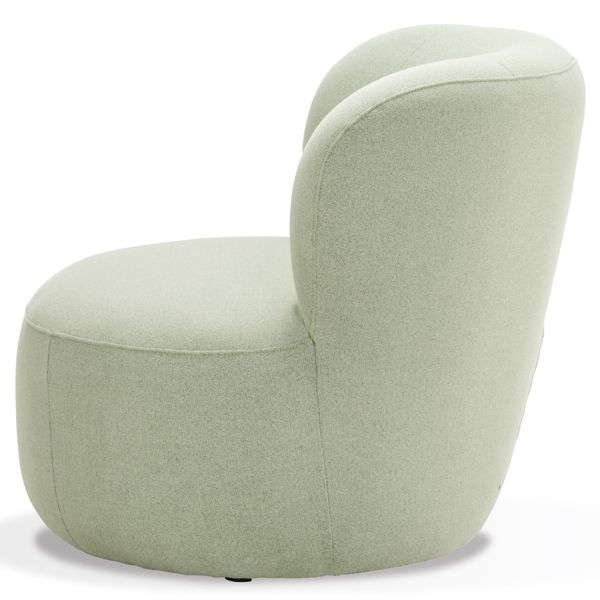 Contemporary light green Rose Chaise Lounge, upholstered seat and sides, sculptural shape for hotels and commercial settings.