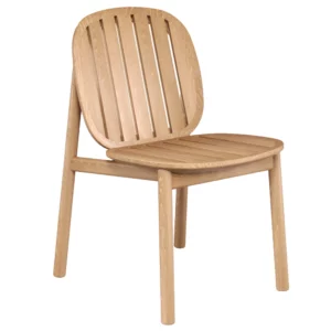 Twins Alu Side Chair in natural wood finish, featuring a slatted seat and back, ideal for outdoor hospitality spaces, outdoor teak furniture, contract furniture.