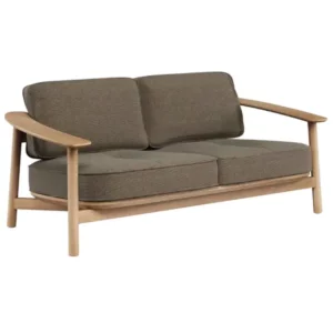 Twins Sofa: 2-seater sofa with a light wooden frame, armrests, and upholstered seat and back cushions in a neutral fabric, contract furniture, hotel furniture.