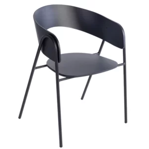 Modern Halley armchair with a sleek black metal frame and upholstered seat, perfect for commercial or residential spaces.