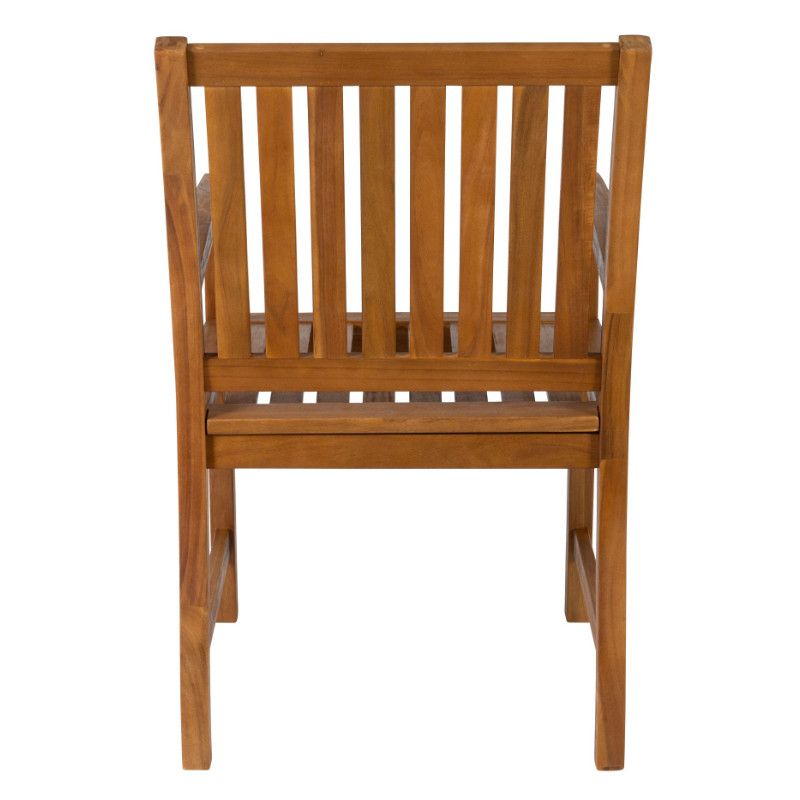 Back view of a wooden Hardy Armchair. Features a slat back design and sturdy frame, showcasing its durable construction.
