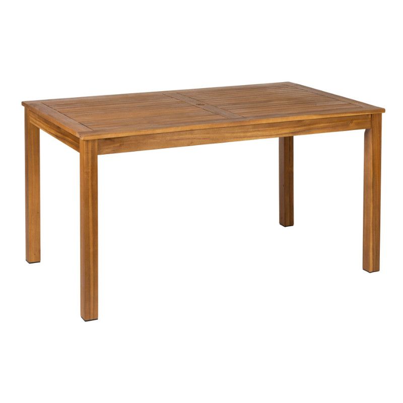 Angled view of the Hardy Rectangle Dining Table, crafted from solid acacia wood, showcasing its durable timber frame and smooth top.