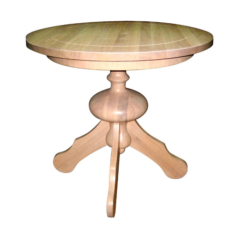 The Marie Column Dining Table is displayed against a white backdrop, highlighting its round light-wood top and distinctive turned pedestal base.