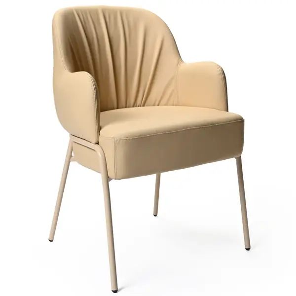 Elegant Adele Armchair in cream upholstery with sleek metal frame, shown in a well-lit studio shot.