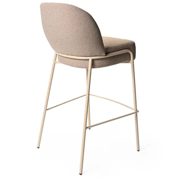 Back view of the Adele Barstool featuring a metal frame and upholstered seat in a neutral fabric.