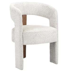 Stylish Berry Armchair in white textured upholstery with a wooden frame, showcasing its modern design.
