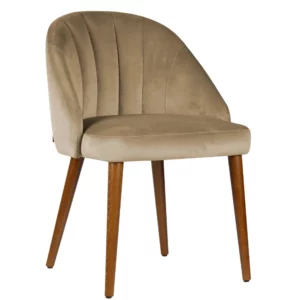 Front view of Chelsea W Side Chair featuring a wooden frame and upholstered seat and back in a soft, neutral-toned fabric.