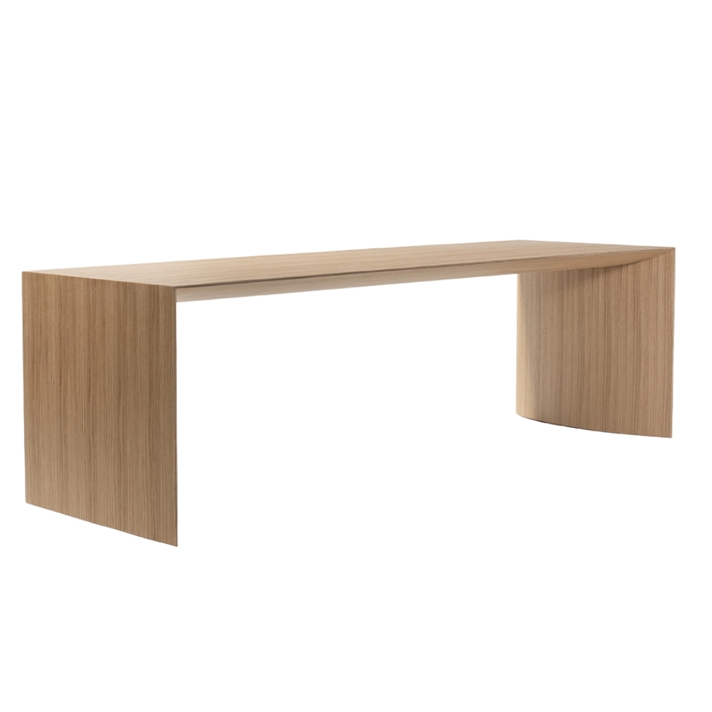 Museum Bench with light wood frame and waterfall design, showcasing modern style and clean lines.