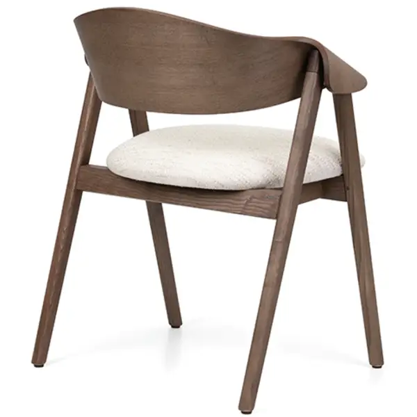 Rear view of Ondina armchair featuring a wooden frame, cane back detail, and upholstered seat.
