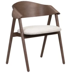 Ondina W Armchair: Wood frame side chair with upholstered seat and back. Contemporary style, front view.