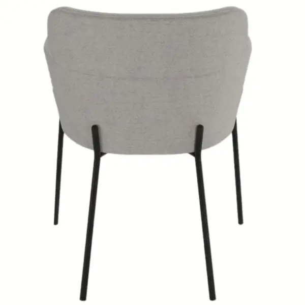 Rear view of the Selene M Armchair featuring a light gray upholstered seat and back with slim black metal legs.