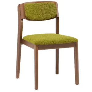 Wave Side Chair with upholstered seat and curved wooden back, showcasing a modern, minimalist design.